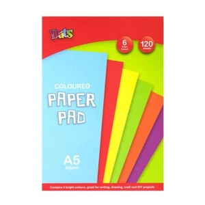 120 Coloured Paper Pad A5 80gsm Arts Craft DIY 6 Bright Colours Drawing Writing - Picture 1 of 1
