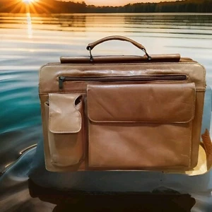 Genuine Columbian Leather Tan Brief Case Laptop Satchel Bag Made In Columbia - Afbeelding 1 van 7