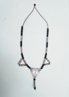 Très Ancien Collier  Argent Touareg Perle Onyx Noir du Sahara. - Photo 1/4