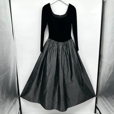 Maxi Vestido Vintage Jessica McClintock Talla 6 Negro Terciopelo Tafetán Formal Noche Foto 1 de 4