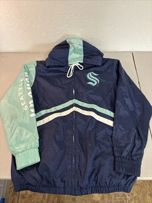 Chaqueta cortavientos Seattle Kraken Mitchell & Ness cremallera completa NHL para hombre talla grande Foto 1 de 4