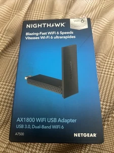 Netgear Nighthawk AX1800 Dual-Band Wi-Fi 6 USB 3.0 Adapter - Black #A7500-100PAS - Picture 1 of 3