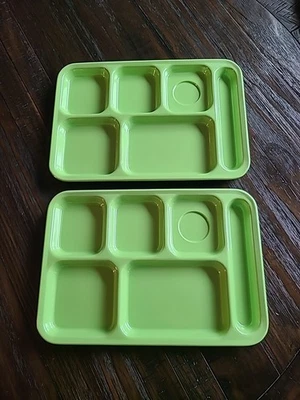 Vintage TV Tray Divided Plate School Ever Unison Melamine Set Of 2 Green - Image 1 of 3