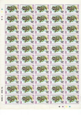 1971 Fiji Postage Stamps Mint Half Sheet of $2.00 	Dendrobium platygastrium MNH - Imagem 1 de 3