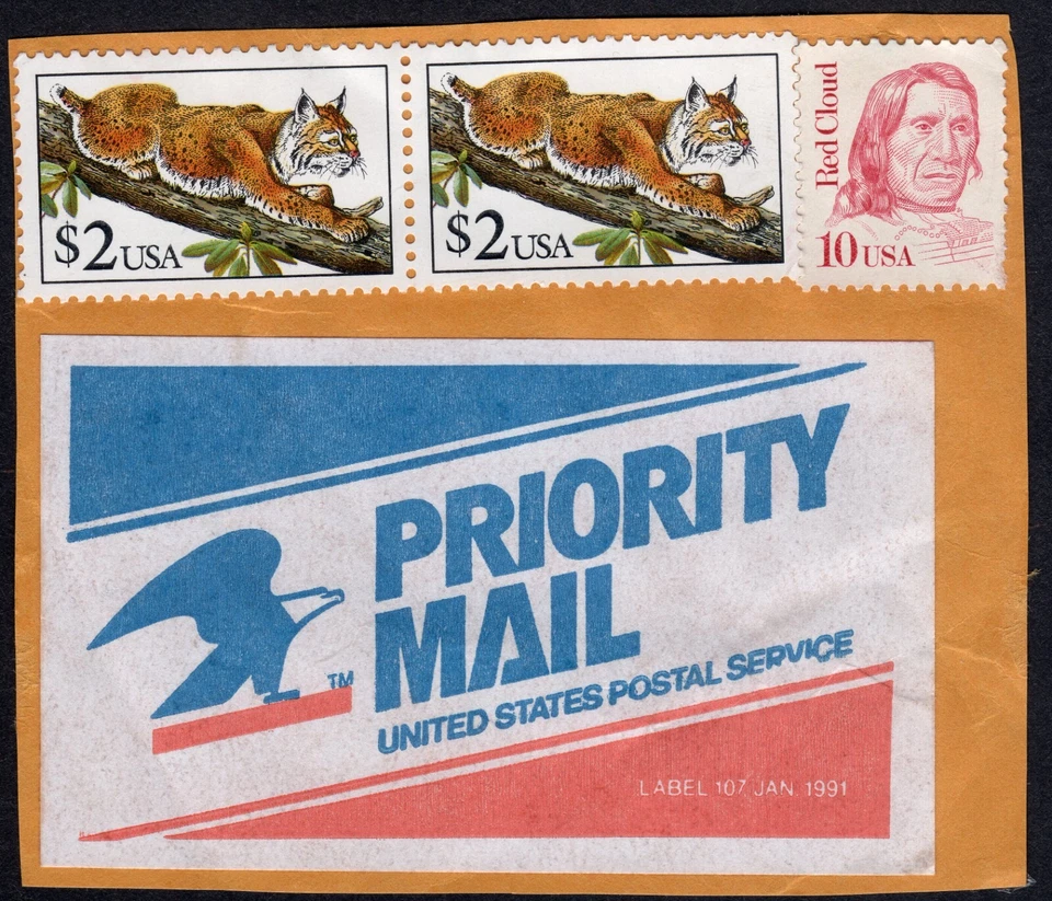 Scott #2482 $2 Bobcat Pair of Stamps & #2175 Red Cloud on Paper - Image 1 of 1