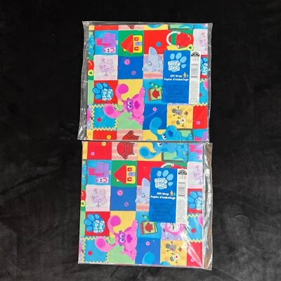 Lote de 2 papeles de envolver Blue's Clues 8 1/3 pies cuadrados vintage 1990 Foto 1 de 4
