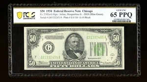 DBR 1934 $50 DGS FRN Chicago Gem Fr. 2102-Gdgs PCGS-B 65 EPQ Serial G01332455A - Picture 1 of 2