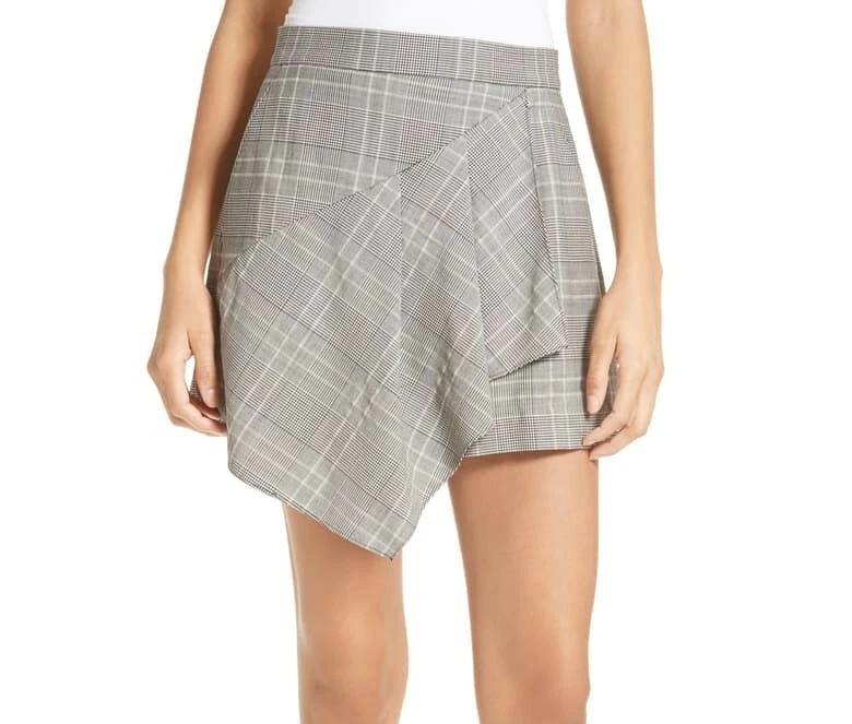 Falda corta para mujer TIBI 161569 a cuadros con volantes delanteros bolsillos inclinados gris/multitalla 2 Foto 1 de 4