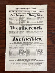 Georgian Playbill Flyer Theatre Royal York 1829 Weathercock - Picture 1 of 1