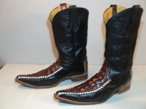 Potrero Pointy Toe Mens Western Boots Black & Brown Size US 9.5, Mex size 28.5 - Picture 1 of 14