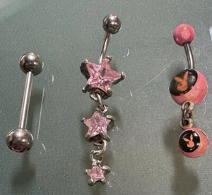 Star Dangle/playboy Bunny/pink Rhinestone NavelNipple Piercing - Set of 3 - Picture 1 of 2