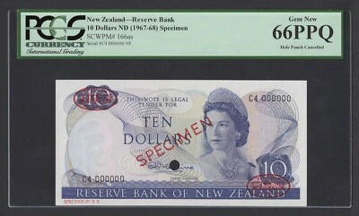 New Zealand 10 Dollars ND(1967-68) P166as "Specimen" Uncirculated Grade 66 - Image 1 of 2