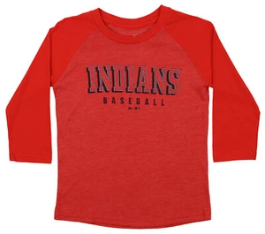 Majestic MLB Youth Cleveland Indians Baseball Academy 3/4 Sleeve Raglan Tee - Picture 1 of 5