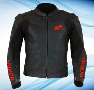 Honda Motorbike Racing Armor Protected CE Approved Black Cowhide Leather Jacket - Picture 1 of 4