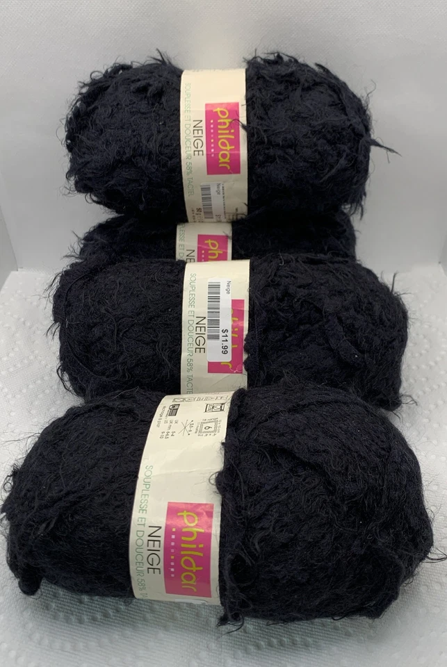 Lote de 4 novelos Phildar Neige fio Tactel preto noir 1,76 oz/50 g Dupont Laine - Imagem 1 de 4