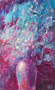 Abstract Purple Flowers Original Oil Painting Impasto Modern Art 8"x5" - Picture 1 of 7