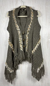 Gilet John Fashion Boho in maglia all'uncinetto - frange con bordo in pelliccia sintetica aperto davanti, taglia M - Foto 1 di 6