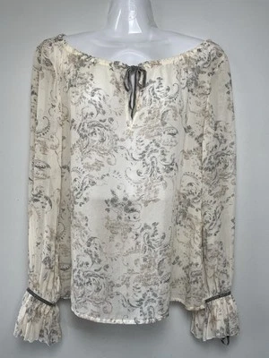 Blusa Top Casa Blanca Mercado Negro Crema Cachemira Floral 100% Seda Cuello Atado S/M Foto 1 de 4