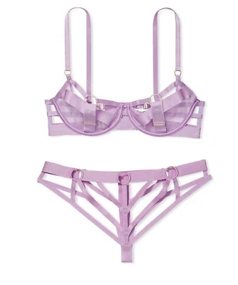 Victorias Secret Very Sexy Unlined Strappy Caged Open Cup Demi Bra Set Lilac - Image 1 of 4