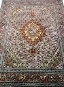 5x7 Fine Hand-Knotted Wool & Silk Persiane Tabrize Mahi Rug 50 Raj Oriental - Picture 1 of 9