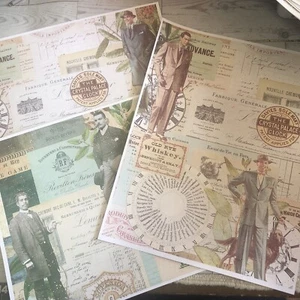 3 Vintage Full Page French Collection Men Illustrations~Ephemera~Collage - Picture 1 of 4