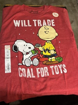 CHARLIE BROWN CHRISTMAS SHIRT “ WILL TRADE COAL FOR TOYS” JUMPING BEANS SZ 7 NWT - Image 1 of 4