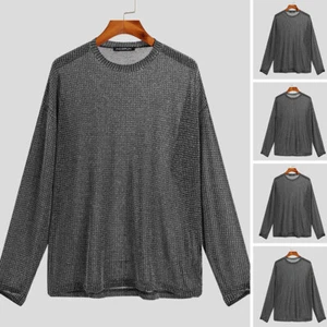 Hombres Mangas Largas Moda Ver a través Malla Prendas para el torso Prendas para club nocturno Pulóver Brillante Camiseta para el torso - Imagen 1 de 12