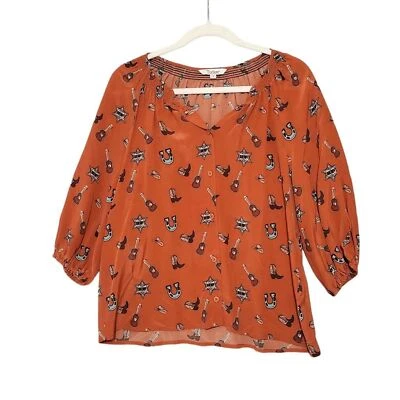 Blusa pequeña Tucker Western Sheriff naranja 100 % seda para mujer Foto 1 de 4