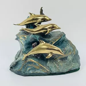 Vintage Bronze Delfin Statue Einäscherung Urne signiert vom Künstler nummeriert 13/1000 - Bild 1 von 17