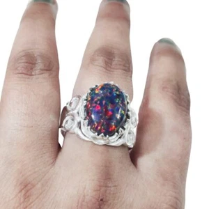 NATURAL BLACK OPAL GEMSTONE 925 SOLID SILVER CHRISTMAS TURKISH HEAVY MENS RING - Picture 1 of 9