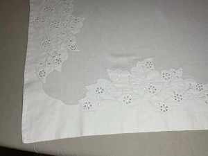 Queen Flat Sheet - “New” Vintage Cotton/Linen White with White Embroidery - Picture 1 of 8