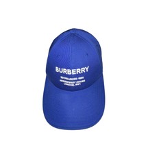 Burberry Horseferry Embroidered Logo Cotton Twill Blue Baseball Cap Hat Sz L