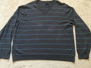 Gap Men's Sweater Cotton V Neck SZ 2XL Extra Extra Large Gray With Blue Strips - Picture 1 of 7