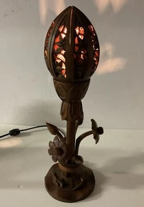 Vintage Hand Carved Lotus Flower Lamp  Mid Century Lamp With Extra Bulb. - Picture 1 of 24