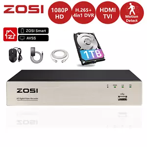ZOSI CCTV DVR Recorder 8 Channel With 1TB HDD 1080P TVI AHD H.265+ HD VGA BNC - Picture 1 of 11
