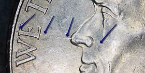 Long Die Crack - 1996 Jefferson Nickel - From Rim Thru Nose And Beyond Pinocchio - Picture 1 of 4