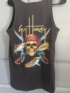 Guy Harvey Gray Pirate Skull Fish Tank Top Size S - Picture 1 of 5