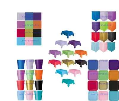 UNIQUE Solid Colour Party Plates Napkins Tablecovers Tableskirts Cups 17 colours+ Clear