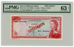 East Caribbean State ... P-13s ... 1 Dollar ... ND (1965) .. Ch *UNC* PMG 63 Net - Picture 1 of 2