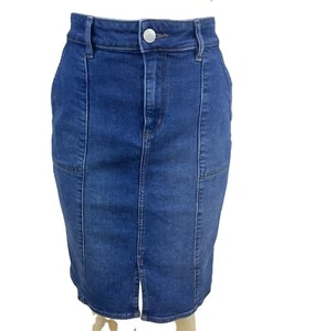 Loft Dark Blue Denim Pencil Skirt W/ Pockets Medium Wash High Waist Stretch - Picture 1 of 9