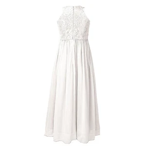 Kids Girls Dress Halter Neck Chiffon Flower Girl for Wedding Maxi Party Gown - Picture 1 of 30