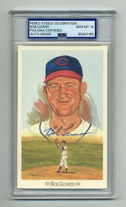 GEM MINT 10 BOB LEMON PSA/DNA SIGNED PEREZ STEELE CELEBRATION CARD - Picture 1 of 1