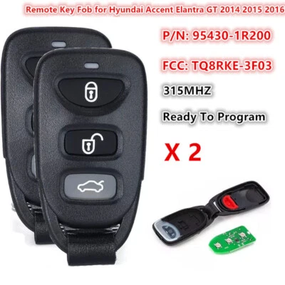 2Xfor Hyundai Accent Elantra GT 2014 2015 2016 Remote Key Fob 315MHz TQ8RKE-3F03 - Image 1 of 4