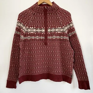 WOOLRICH Vintage Jumper Half Zip Knitted Wool Nordic Style Burgundy XL - Picture 1 of 8