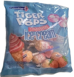 Colombina Tiger Pops Lollipops Strawberry Ice Cream 6.2 oz bag - Picture 1 of 1