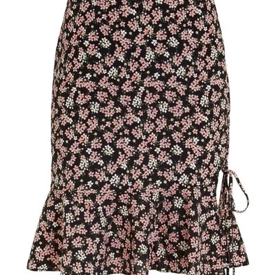 Intermix Amina Black Floral Print Silk Side Tie High Waist Flounce Skirt Size 0 - Image 1 of 4