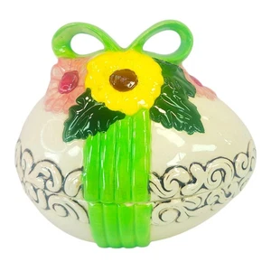 VTG Ceramic Hand Painted Easter Egg Bow & Flowers Lidded Dish 1979 Signed J Hays - Picture 1 of 12