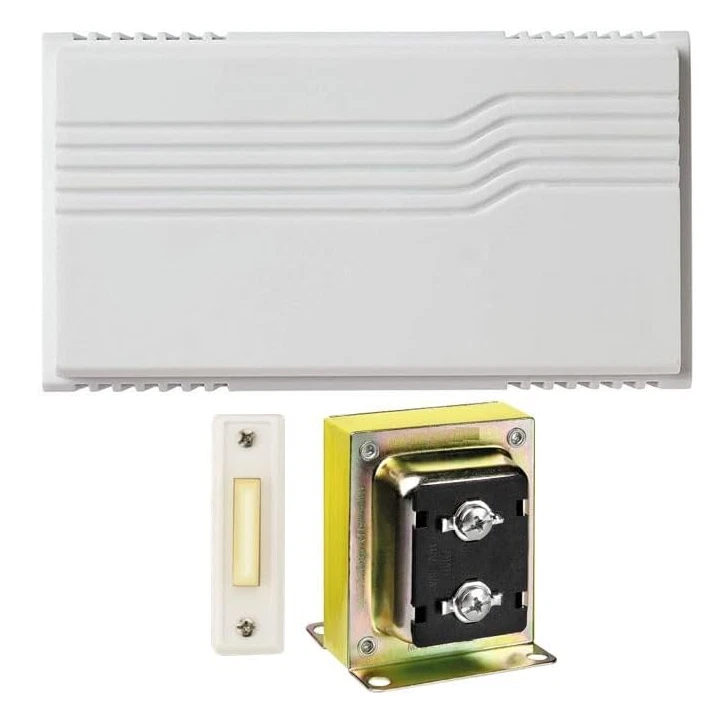 Kit de timbre con cable de 2 tonos, transformador y botón iluminado (blanco) Foto 1 de 4