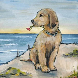 'Romantic Dog' Painting Print on Wrapped Canvas - Multi-color 32 x 32 - Picture 1 of 5