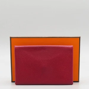 Hermes Red Color Calvi Duo App Song Business Card and Card Holder - Picture 1 of 7